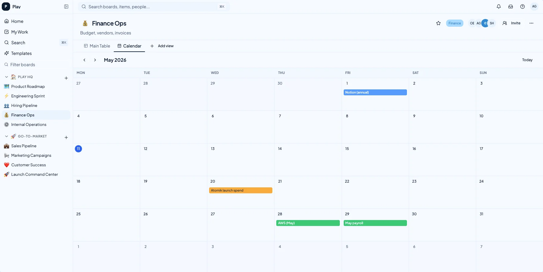 Clarity table view for managing tasks, subtasks, owners, statuses, dates, and custom columns