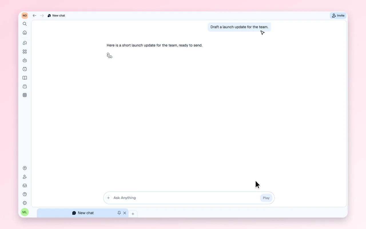 A sent message with its hover controls showing, including the arrows that step between two versions of the answer.